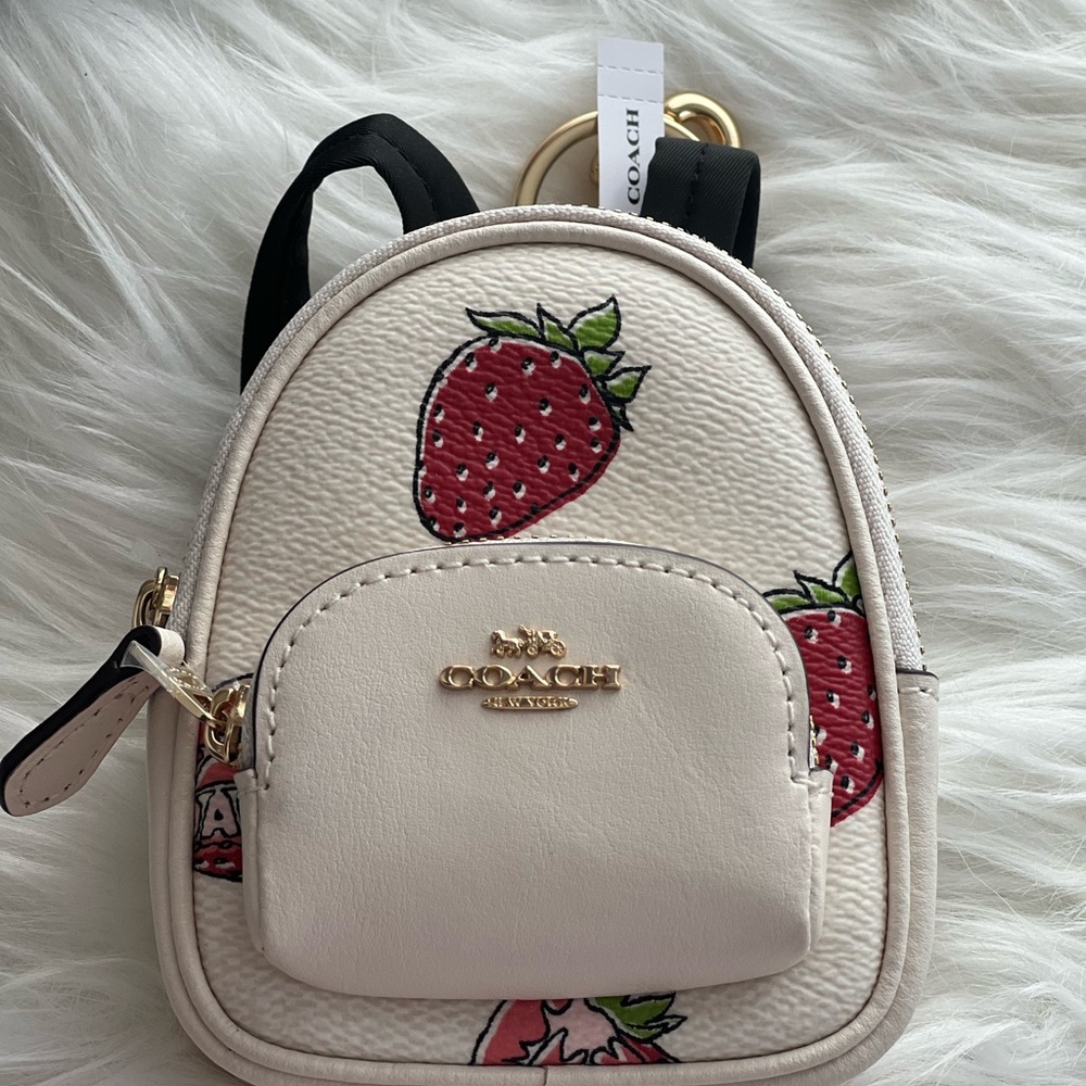 Coach Mini Backpack charm with Strawberry Print